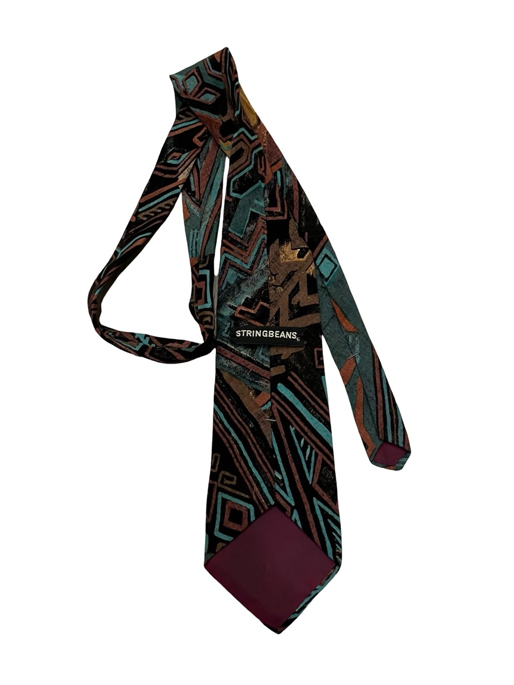 VTG Stringbeans Necktie Silk Geometric Abstract Tie Retro MCM Artwork 55”x4”